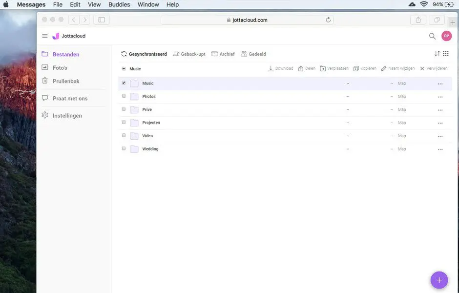Gesynchroniseerde mappen webportaal Mac